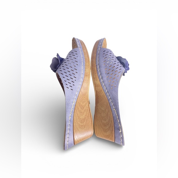 GC Juliet Blue Faux-Leather Floral Wedge Sandals Shoes 8.5W Boho Baby Blue - Picture 7 of 8